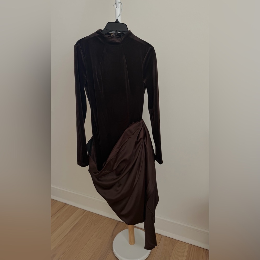 Club L London Dark Brown Velvet Long Sleeve Dress